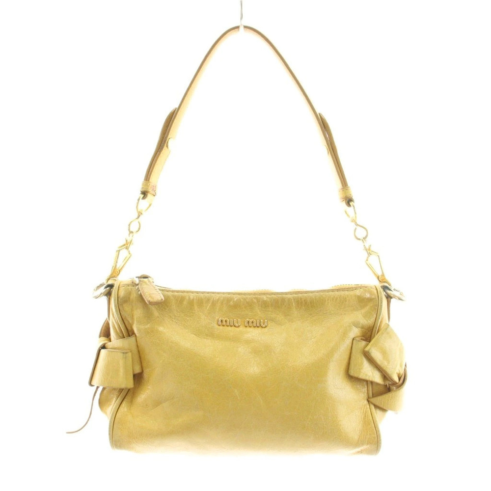 Miu Miu Hobo Bag Handbag Accessory Pouch Clutch Side Ribbon Leather Yellow